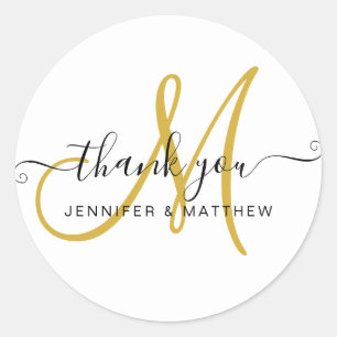 Hochzeit Danke Elegantes Skript Gold Weiß Runder Aufkleber