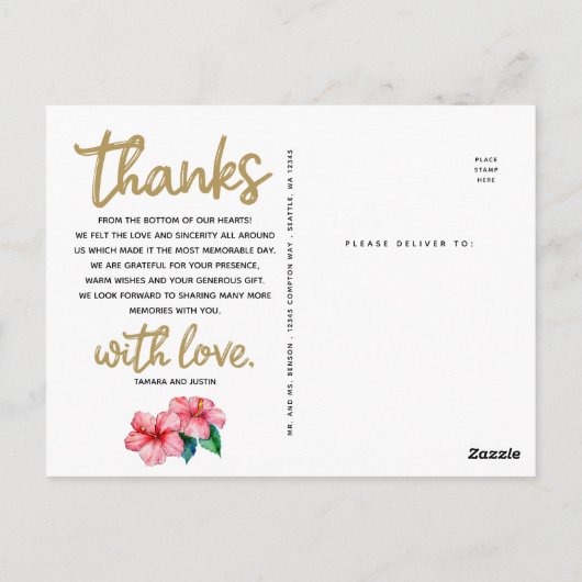 Hochzeit Danke | Foto an der Tropengrenze Postkarte (Rückseite)