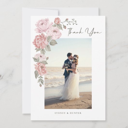 Hochzeit danke Foto Elegant Pink Peony Florals (Vorderseite)