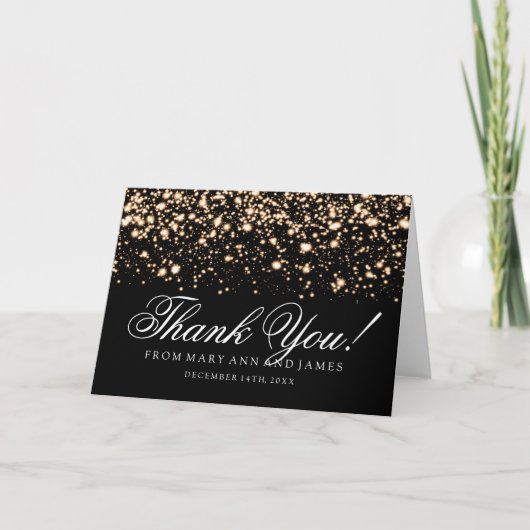 Hochzeit "Danke" Gold Midnight Glam Dankeskarte (Vorderseite)