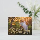 Hochzeit Danke | Gold Script Type auf Foto Postkarte (Stehend Vorderseite)