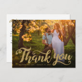 Hochzeit Danke | Gold Script Type auf Foto Postkarte (Vorne/Hinten)
