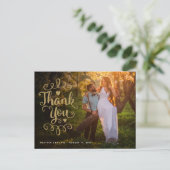Hochzeit Danke | Gold Script Type auf Foto Postkarte (Stehend Vorderseite)