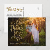 Hochzeit Danke | Gold Script Type auf Foto Postkarte (Vorne/Hinten)
