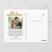 Hochzeit Danke | Goldene Schrift über Foto Postkarte (Rückseite)