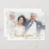 Hochzeit Danke | Goldene Schrift über Foto Postkarte (Vorne/Hinten)