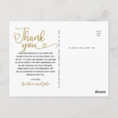 Hochzeit Danke | Goldene Schrift über Foto Postkarte (Rückseite)