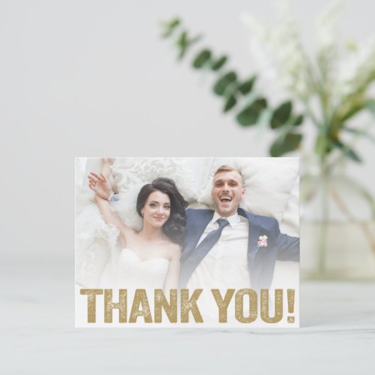 Hochzeit Danke | Goldener Typ auf Foto Postkarte (Stehend Vorderseite)