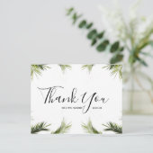 Hochzeit Danke | Green Tropical Script Postcard Postkarte (Stehend Vorderseite)