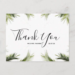 Hochzeit Danke   Green Tropical Script Postcard Postkarte