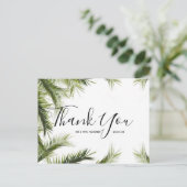 Hochzeit Danke | Green Tropical Script Postcard Postkarte (Stehend Vorderseite)