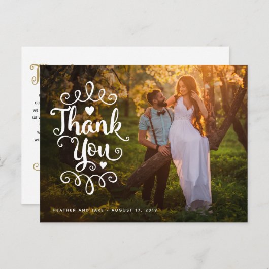 Hochzeit Danke | Handgeschriebenes Skript über Fot Postkarte (Vorne/Hinten)