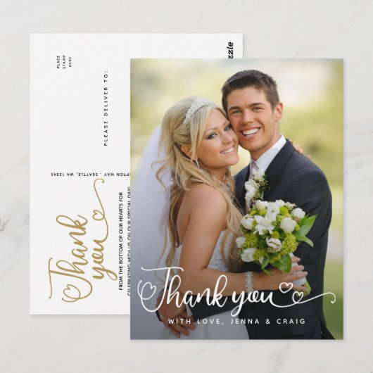 Hochzeit Danke | Handgeschriebenes Skript über Fot Postkarte (Vorne/Hinten)