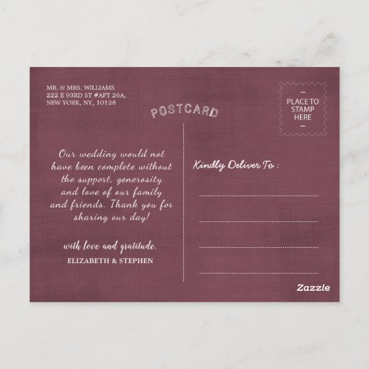 Hochzeit danke Hydrangea String Lights Burgundy Postkarte (Rückseite)