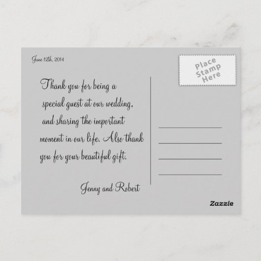 Hochzeit danke Ihnen Aufkleber, Karte, etc. Postkarte (Rückseite)