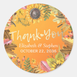 Hochzeit danke Ihnen Autumn Leaves Pumpkin Sonnenb Runder Aufkleber