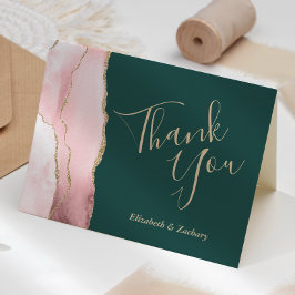 Hochzeit danke Ihnen Blush Gold Agate Emerald Gree Karte