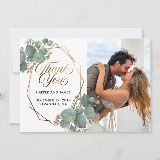 Hochzeit danke Ihnen Eukalyptus-Fotokarte Save The Date (Vorderseite)
