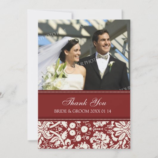 Hochzeit danke Ihnen Foto Cards Red Damask (Vorderseite)