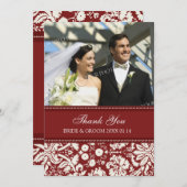Hochzeit danke Ihnen Foto Cards Red Damask (Vorne/Hinten)