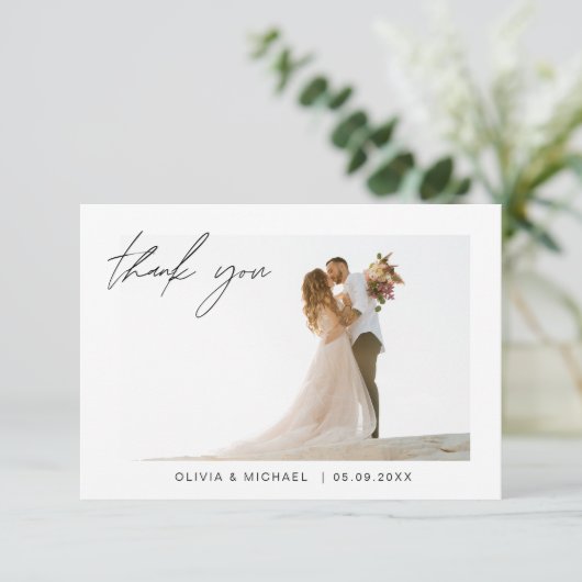 Hochzeit danke Ihnen Foto Minimalistisch (Stehend Vorderseite)