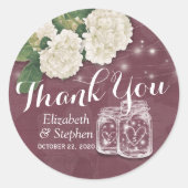 Hochzeit danke Ihnen für Mason Jar Hydrangea Light Runder Aufkleber (Vorderseite)