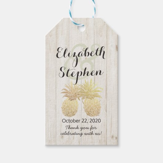 Hochzeit danke Ihnen Geschenke Gold Ananas Couple Geschenkanhänger (Vorderseite)