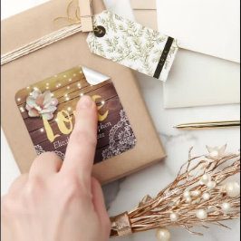 Hochzeit danke Ihnen Holz Blumenzange Lights Lace Quadratischer Aufkleber