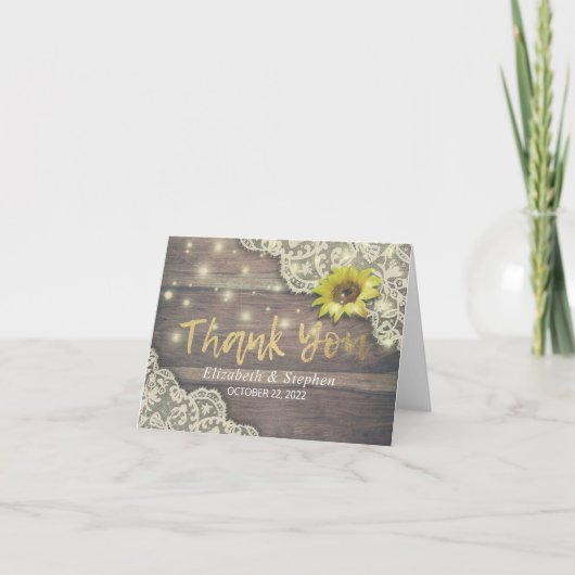 Hochzeit danke Ihnen Lace Sunflower Rustic Wood Li (Vorderseite)