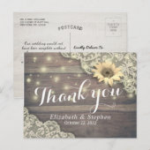 Hochzeit danke Ihnen Lace Sunflower Rustic Wood Li Postkarte (Vorne/Hinten)
