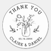 Hochzeit danke Ihnen Mason Jar Blume Runder Aufkleber (Vorderseite)