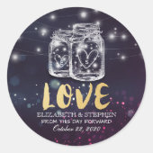 Hochzeit danke Ihnen Mason Jar Lila String Lights Runder Aufkleber (Vorderseite)