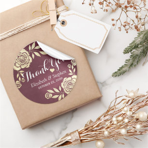Hochzeit danke Ihnen Moderne Goldene Rose Burgundy Runder Aufkleber