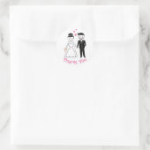 Hochzeit danke Ihnen Pink Black Bride Groom Cartoo Runder Aufkleber (Tasche)