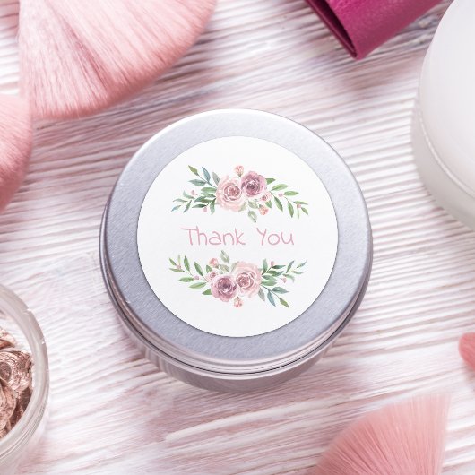 Hochzeit danke Ihnen rosa Blumenkranz Wasserfarbe Runder Aufkleber