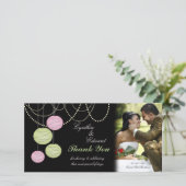 Hochzeit danke Ihnen rosa grüne Lanterns Fotokarte (Stehend Vorderseite)