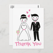 Hochzeit danke Ihnen rosa Schwarzer Cartoon Brautg Postkarte (Vorne/Hinten)