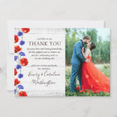 Hochzeit danke Ihnen rustikal Red Poppy 4-Foto-Kar Einladung (Vorderseite)