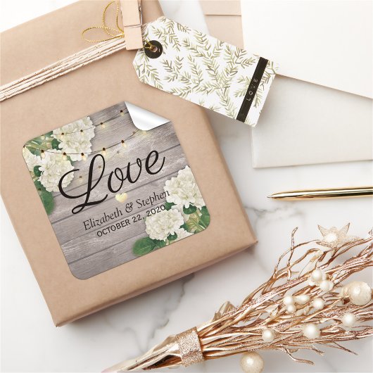 Hochzeit danke Ihnen rustikale Holz-Blumenzellenle Quadratischer Aufkleber