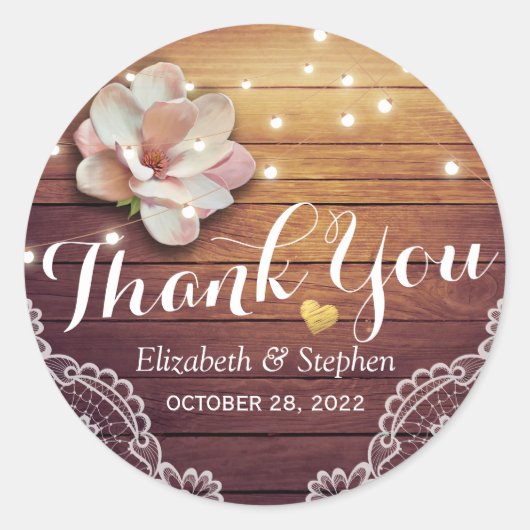 Hochzeit danke Ihnen rustikale Holz-Blumenzellenle Runder Aufkleber (Vorderseite)