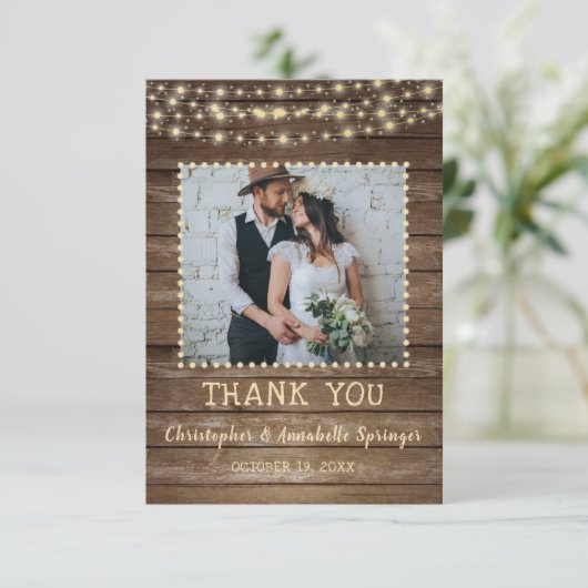 Hochzeit danke Ihnen rustikale Holz String Lights (Stehend Vorderseite)