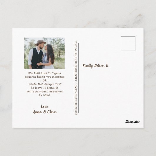 Hochzeit danke Ihnen rustikale Holz String Lights Postkarte (Rückseite)
