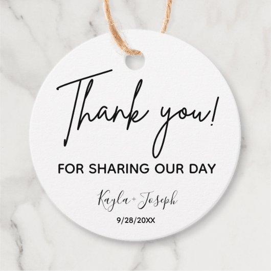 Hochzeit danke Ihnen Schwarz-Weiß-Liebesmarken Geschenkanhänger (Vorderseite)