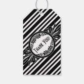 Hochzeit danke Ihnen Schwarz-weiß Stripe Floral Geschenkanhänger (Rückseite)