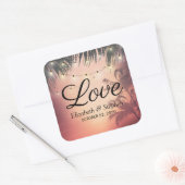 Hochzeit danke Ihnen Sommer Palm Trees String Ligh Quadratischer Aufkleber (Umschlag)
