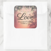 Hochzeit danke Ihnen Sommer Palm Trees String Ligh Quadratischer Aufkleber (Tasche)