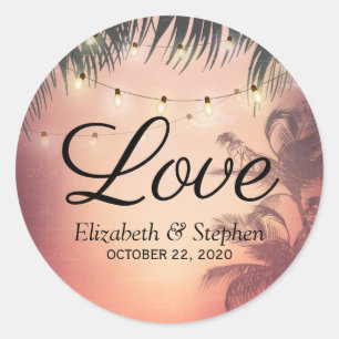 Hochzeit danke Ihnen Sommer Palm Trees String Ligh Runder Aufkleber