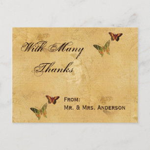 Hochzeit danke Ihnen Vintag Damask Beige Butterfly Postkarte
