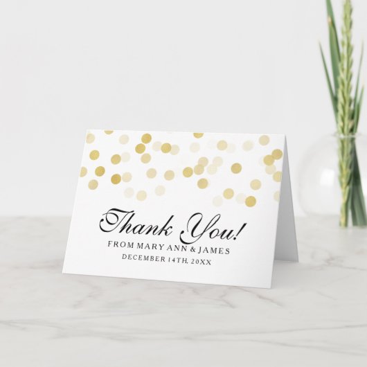 Hochzeit "Danke" Imitats Gold Foil Glitzer Lights Dankeskarte (Vorderseite)