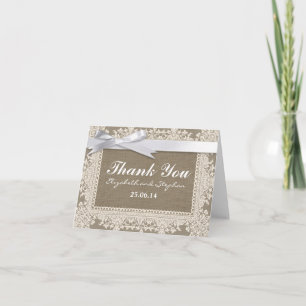 Hochzeit Danke Jute-Spitze- und Bandkarten